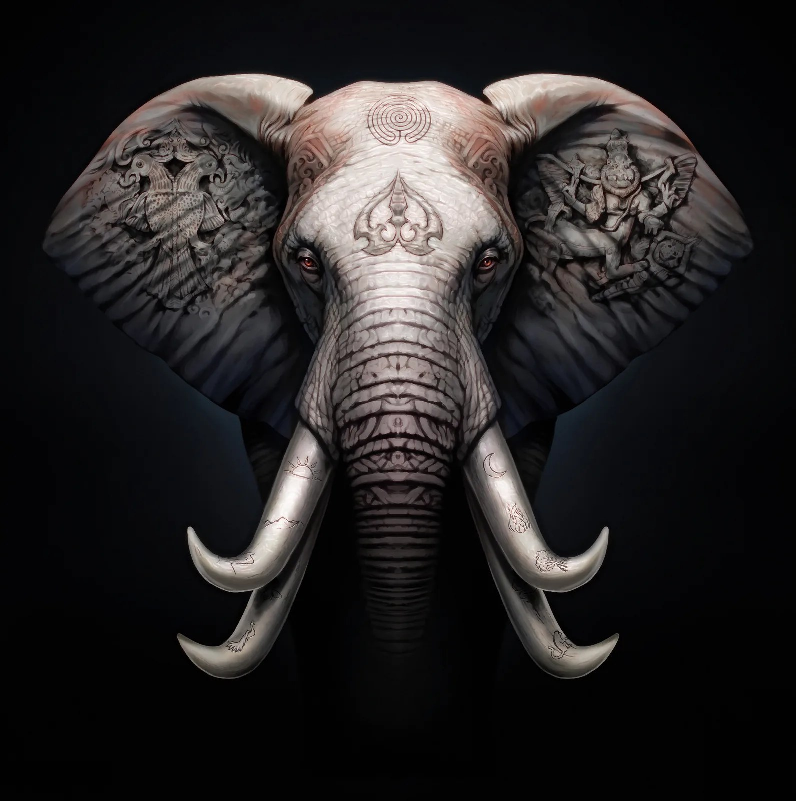 Illustrated Airavata elephant artwork inspired by Sayadri